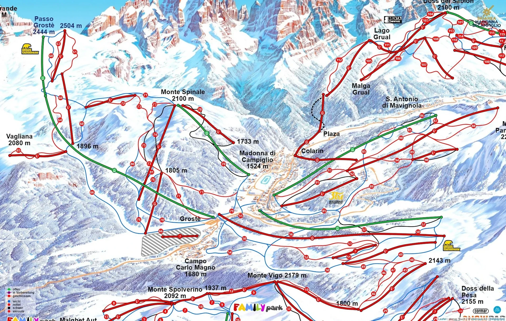 Le piste della Skiarea Campiglio nello Skirama Dolomiti Adamello Brenta